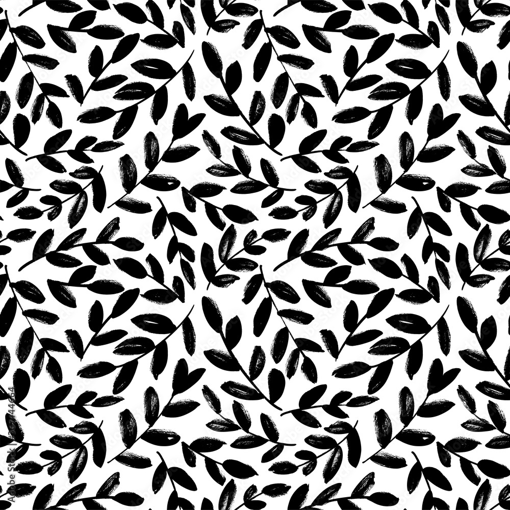 Leaves and branches vector seamless pattern. Black brush leaves and twigs. Olive branch modern ornament. Black ink texture with foliage. Hand drawn eucalyptus, laurel twig. Abstract plant motif Leaves and branches vector seamless pattern. Black brush leaves and twigs. Olive branch modern ornament. Black ink texture with foliage. Hand drawn eucalyptus, laurel twig. Abstract plant motif