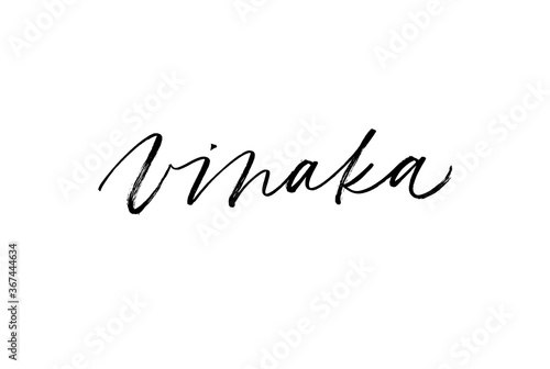 Vinaka ink brush style vector calligraphy. Thank you in Fijian. Phrase handwritten vector calligraphy. Ink illustration isolated on white background. Lettering for Thanksgiving day. Banner, card