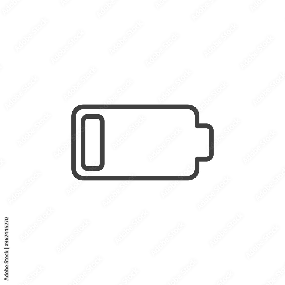 Low battery power line icon. linear style sign for mobile concept and web design. Battery charging indicator outline vector icon. Symbol, logo illustration. Vector graphics Low battery power line icon. linear style sign for mobile concept and web design. Battery charging indicator outline vector icon. Symbol, logo illustration. Vector graphics