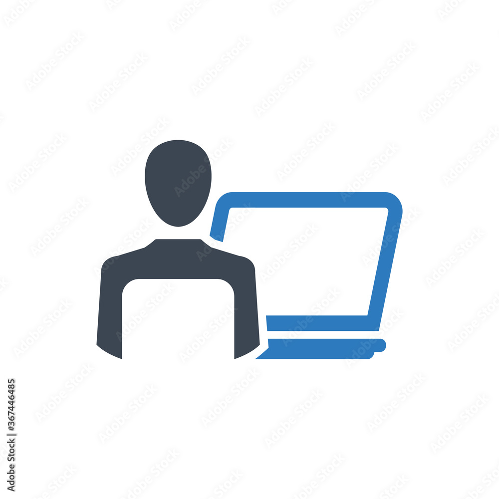 Businessman working on computer icon ( vector illustration ) Businessman working on computer icon ( vector illustration )