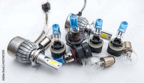 Diod and halogen light bulbs isolated on white