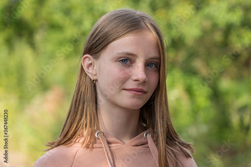 Photography Portrait of a beautiful girl in nature, closeup