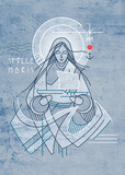 Virgin Mary Star of the Sea hand drawn illustration