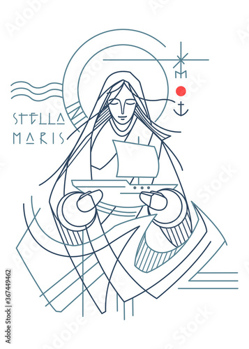 Virgin Mary Star of the Sea hand drawn illustration