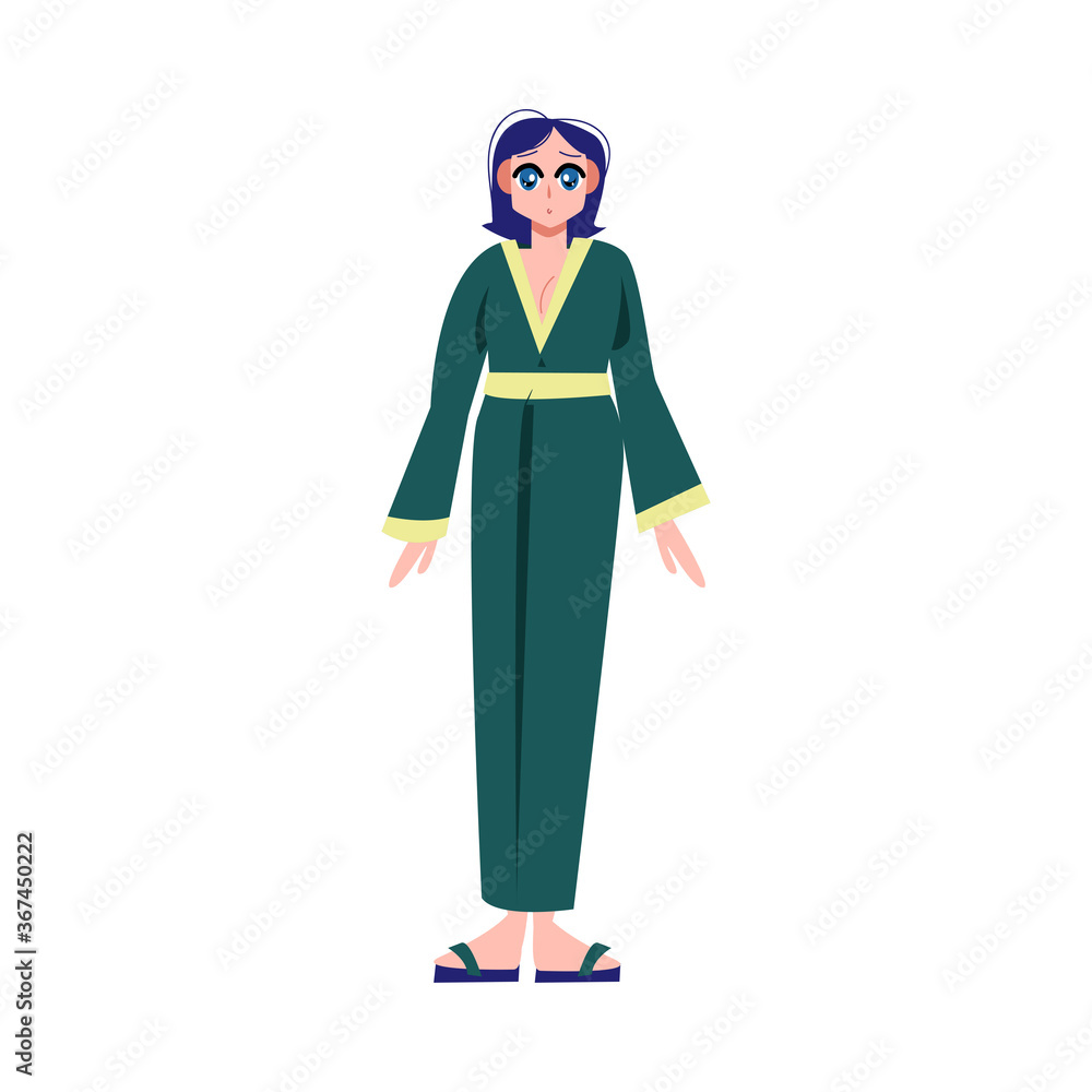 Japanese anime girl in green traditional costume