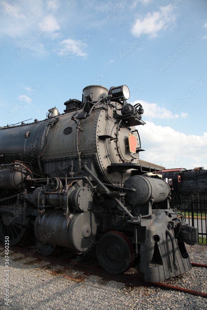 View of Steam Locomotive on rail in Strasburg, Lancaster County, Pennsylvania. 