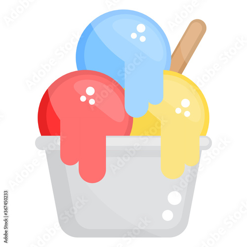 
Flat icon of frozen food items, ice cream bowl 
