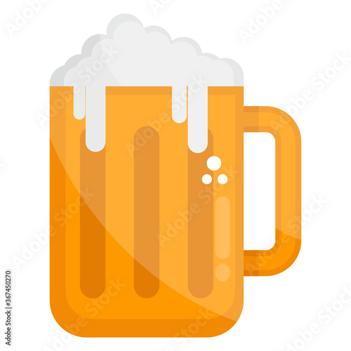 
A large pitcher glass of beer, flat icon of beer mug 
