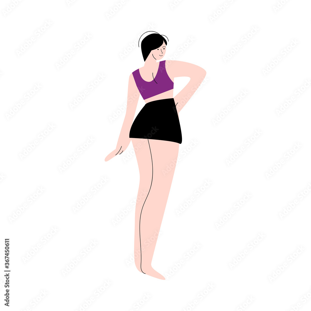 Brunette pinup girl in sexy clothing and barefoot standing backwards Brunette pinup girl in sexy clothing and barefoot standing backwards