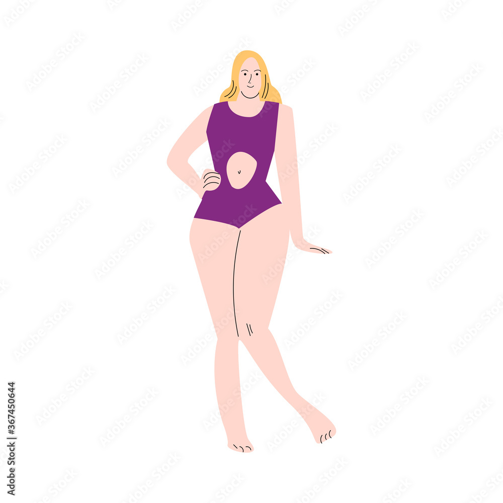 Blonde pinup girl in sexy purple swimwear and barefoot Blonde pinup girl in sexy purple swimwear and barefoot