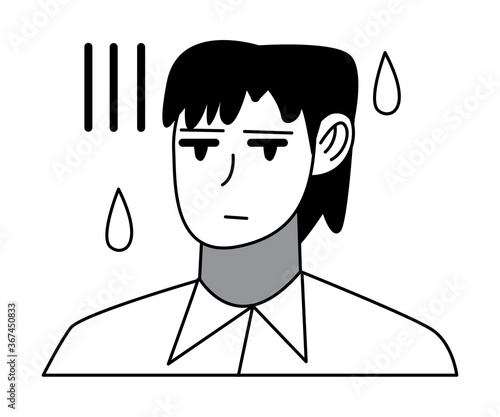 Manga calm man character face drawing with drops around
