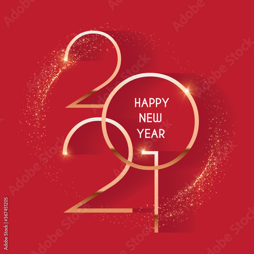 Happy new 2021 year Elegant gold text with light. Minimalistic text template.