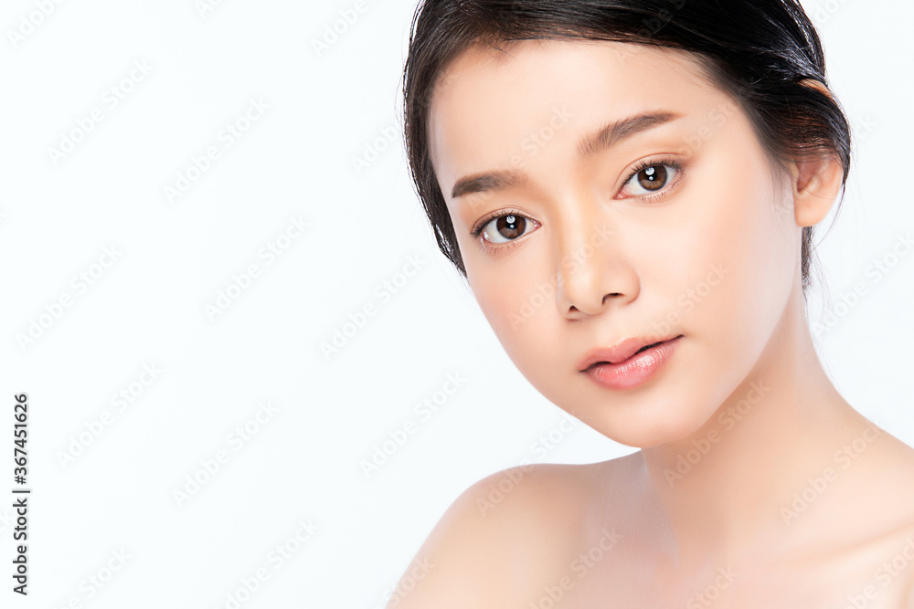 close up Beautiful Young asian Woman with Clean Fresh Skin, on white background, Face care, Facial treatment, Cosmetology, beauty and spa, Asian women portrait close up Beautiful Young asian Woman with Clean Fresh Skin, on white background, Face care, Facial treatment, Cosmetology, beauty and spa, Asian women portrait