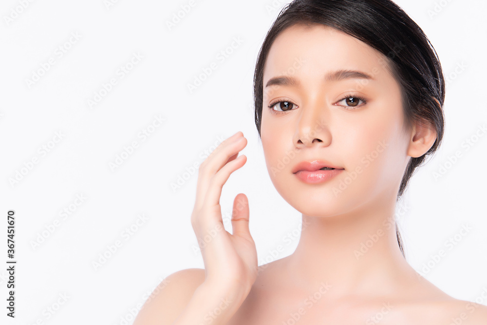 close up Beautiful Young asian Woman with Clean Fresh Skin, on white background, Face care, Facial treatment, Cosmetology, beauty and spa, Asian women portrait close up Beautiful Young asian Woman with Clean Fresh Skin, on white background, Face care, Facial treatment, Cosmetology, beauty and spa, Asian women portrait