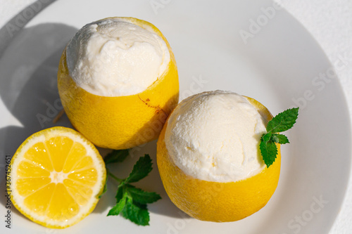Obraz na plátně Homemade italian Sorbetto al limone or  Lemon sorbet