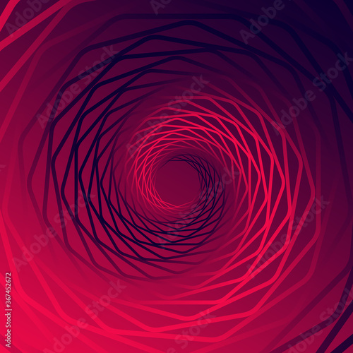 Twisted abstract wireframe tunnel.Wireframe hexagon shape. Colorful Vector illustration