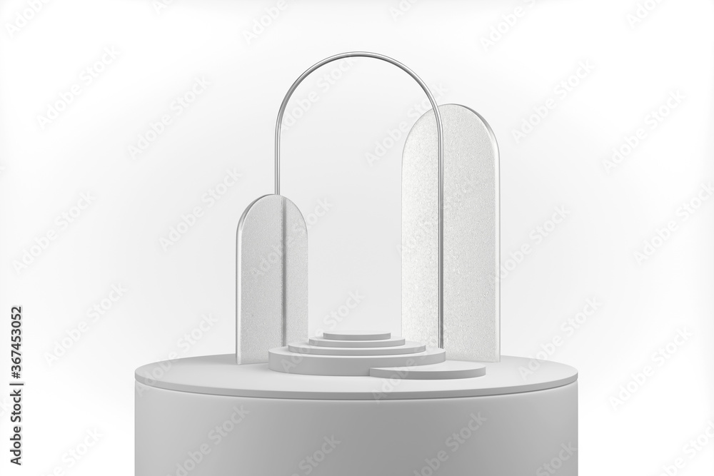 Abstract white product display. Pastel light gray pedestal advertising copy space, minimal geometric shapes. 3D rendering Abstract white product display. Pastel light gray pedestal advertising copy space, minimal geometric shapes. 3D rendering