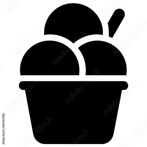 
Glyph icon of frozen food items, ice cream bowl 
