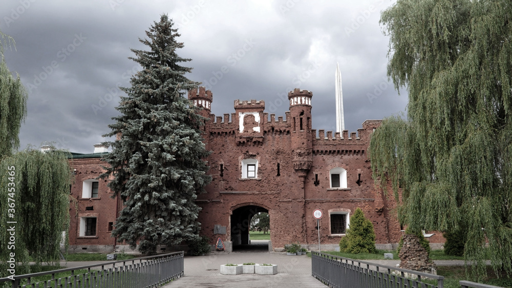 Memorial complex Brest Fortress before the storm. View of the Kholmsk Gate.