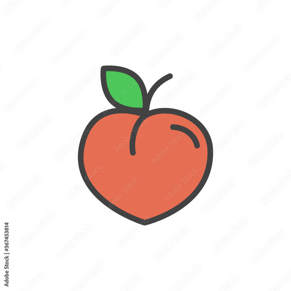 Fototapeta premium Peach outline icon. Color vector icon.