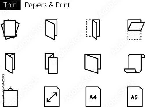 Paper and Print Line Vector icons set