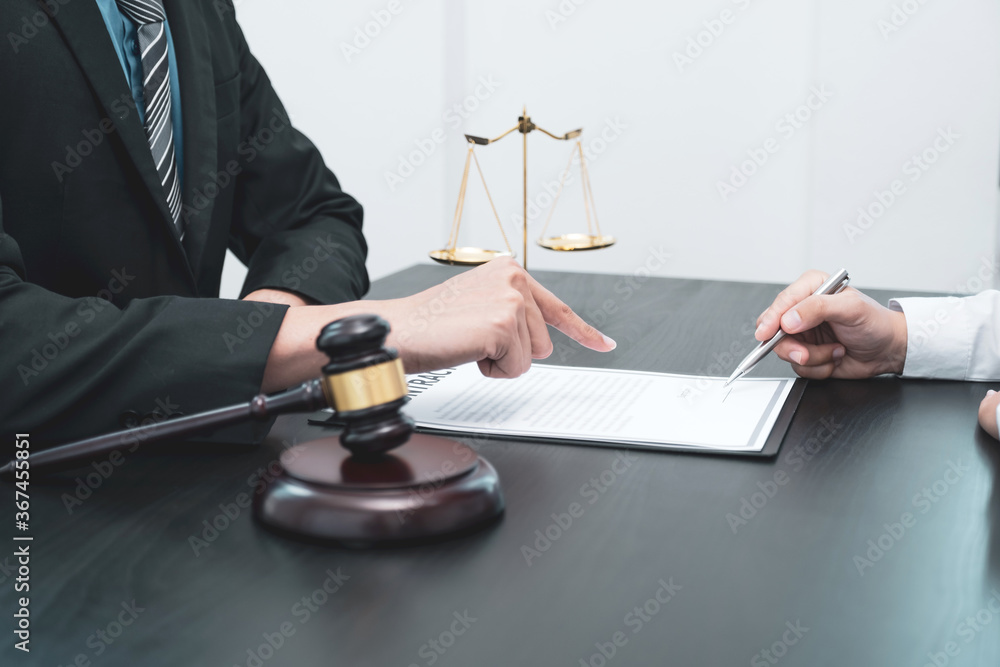 The male lawyer is providing service to consult business dispute to businessman