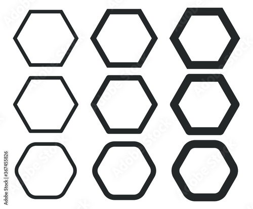 Hexagonal outline shape icon. Hexagon silhouette logo sign. Vector illustration image. Isolated on white background.