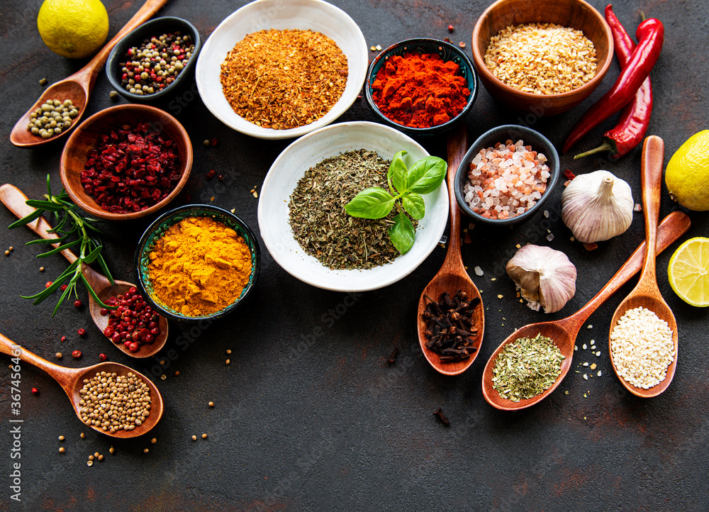 Various spices on a black background Various spices on a black background