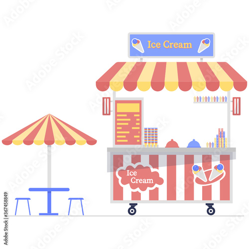 
Ice cream cart vector style, ice cream kiosk concept 
