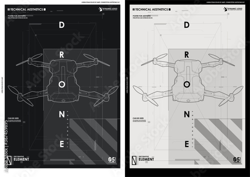 Abstract line and point drone. Vector rendering of 3d. Wire-frame style. Creative template with HUD futuristic elements.