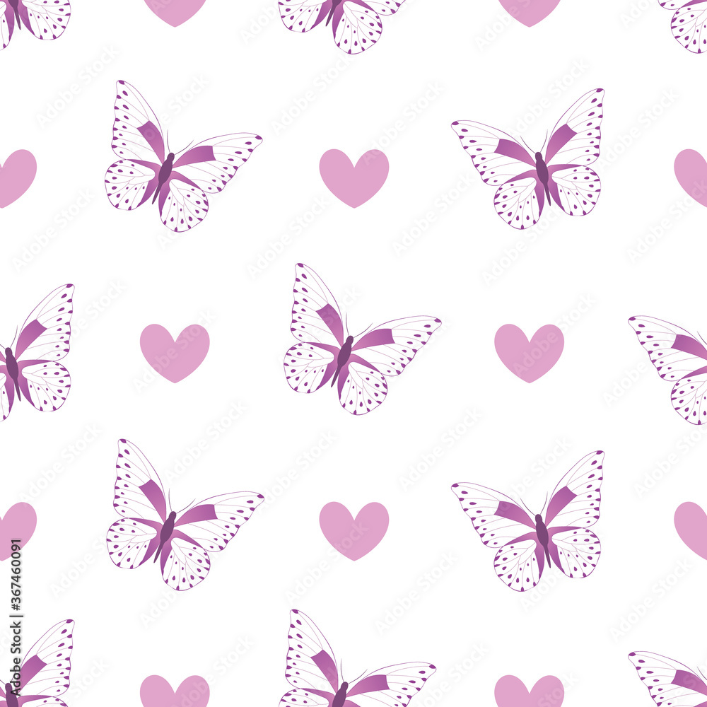 Naklejka Butterfly seamless pattern vector on isolated white background.