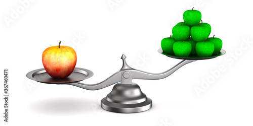 apple on scales. Isolated 3...