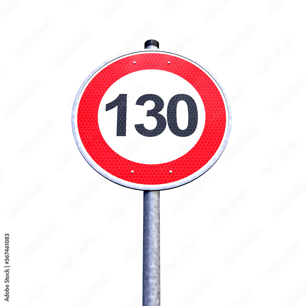 3d Illustration - Verkehrsschild - Zulässige Höchstgeschwindigkeit 130 - Tempolimit - Freigestellt 3d Illustration - Verkehrsschild - Zulässige Höchstgeschwindigkeit 130 - Tempolimit - Freigestellt