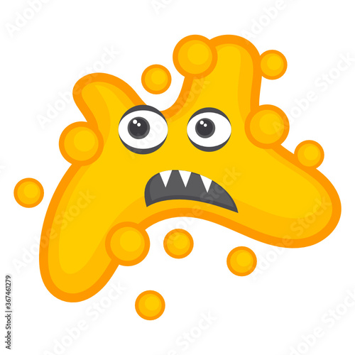 
Amoeba with offended facial expression, flat icon of microbe  

