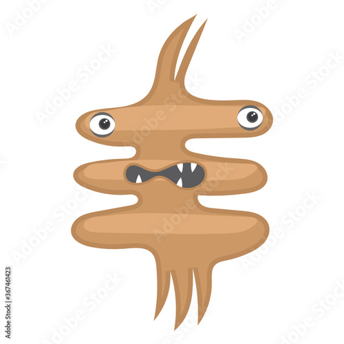 
Spiral amoeba with offended facial expression, flat icon of cartoon germ 
