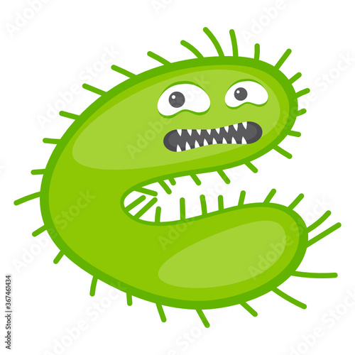 
Microbe with offended facial expression, flat icon of worm virus 
