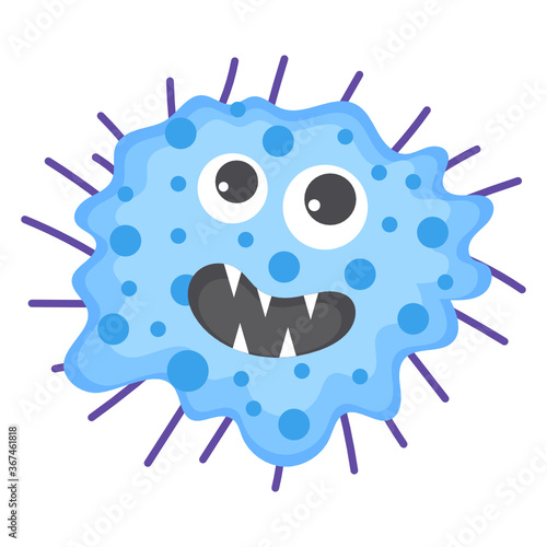 

Microbe with offended facial expression, flat icon of microbe  
