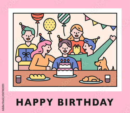 Birthday party pictures. flat design style minimal vector illustration.
