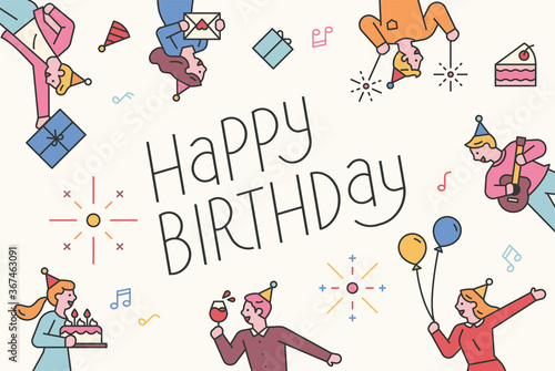 Birthday party friends pattern. Happy birthday card. flat design style minimal vector illustration.