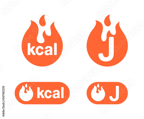 kcal sign and joule icon - kilocalorie anargy unit emblem for food products cover designation - fat burning visualization - isolated vector element photo