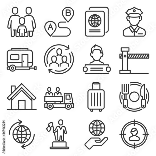 Immigration and Immigrants Icons Set on White Background. Line Style Vector