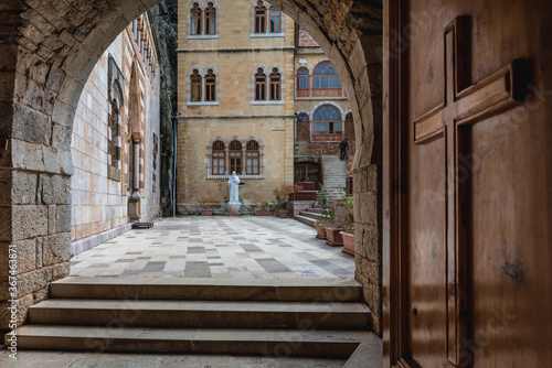 Main courtyard of Maronite Order Monastery of Qozhaya deticated to St Antohny the Great, located in Qadisha Valley in Lebanon © Fotokon