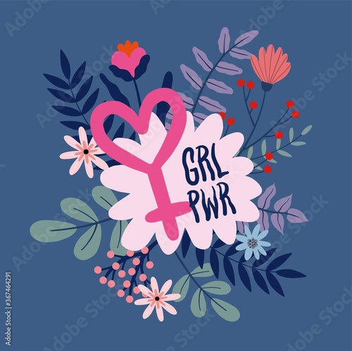 grl powr lettering with flowers and female symbol
 photo