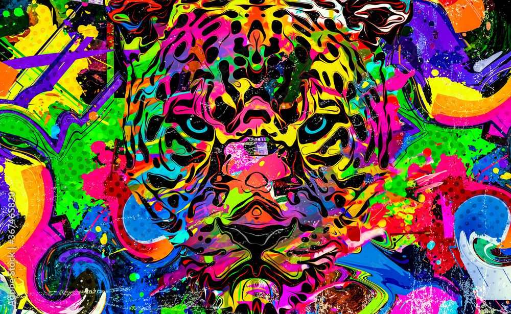 abstract artistic leopard muzzle isolated on colorful background