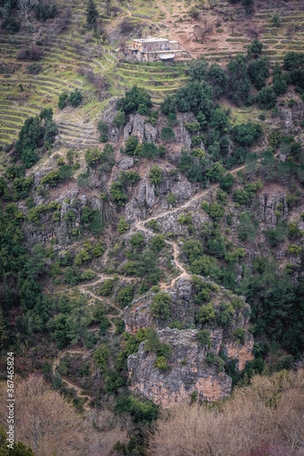 Aerial view from Monastery of Our Lady of Qannoubine in Kadisha Valley also spelled as Qadisha in Lebanon photo