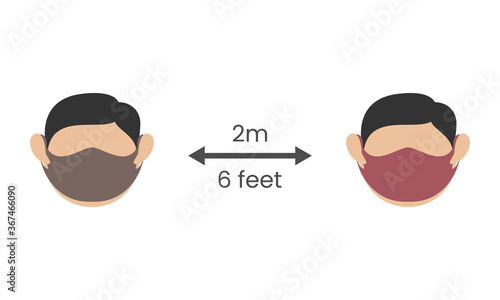 Illustration of social distance, prevention of virus transmission, remains within 2 meters