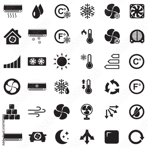 Air Conditioning Icons. Black Flat Design. Vector Illustration.