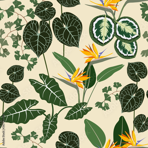 Beautiful tropical leaves. Seamless vector illustration.
