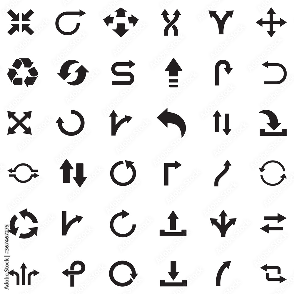 Arrows Icons. Black Flat Design. Vector Illustration. Arrows Icons. Black Flat Design. Vector Illustration.
