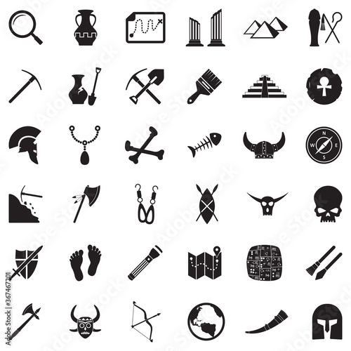 Archeology Icons. Black Flat Design. Vector Illustration.